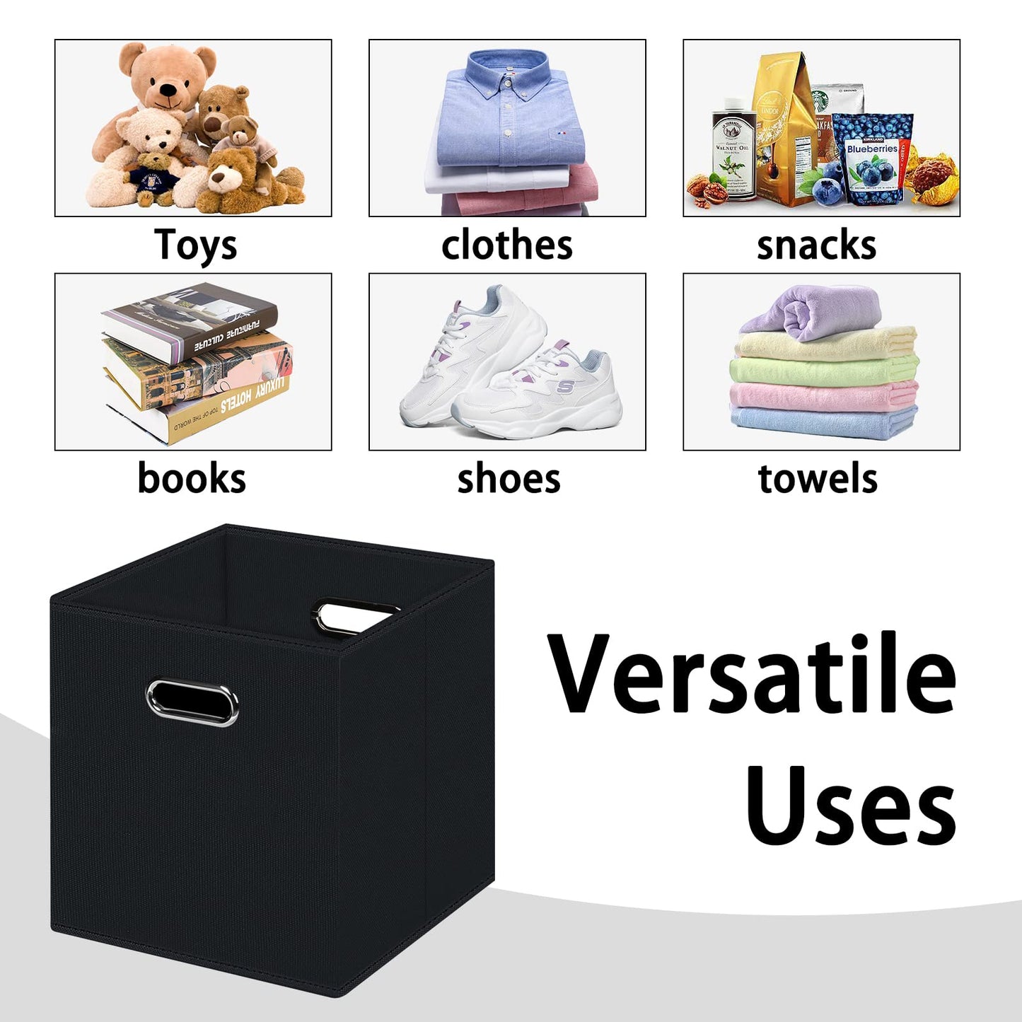 HEAYEEG Black Foldable Storage Cubes Bins , Fabric Storage Box Cubes Organizer Baskets with Dual Handles for Home Organizer (Black)