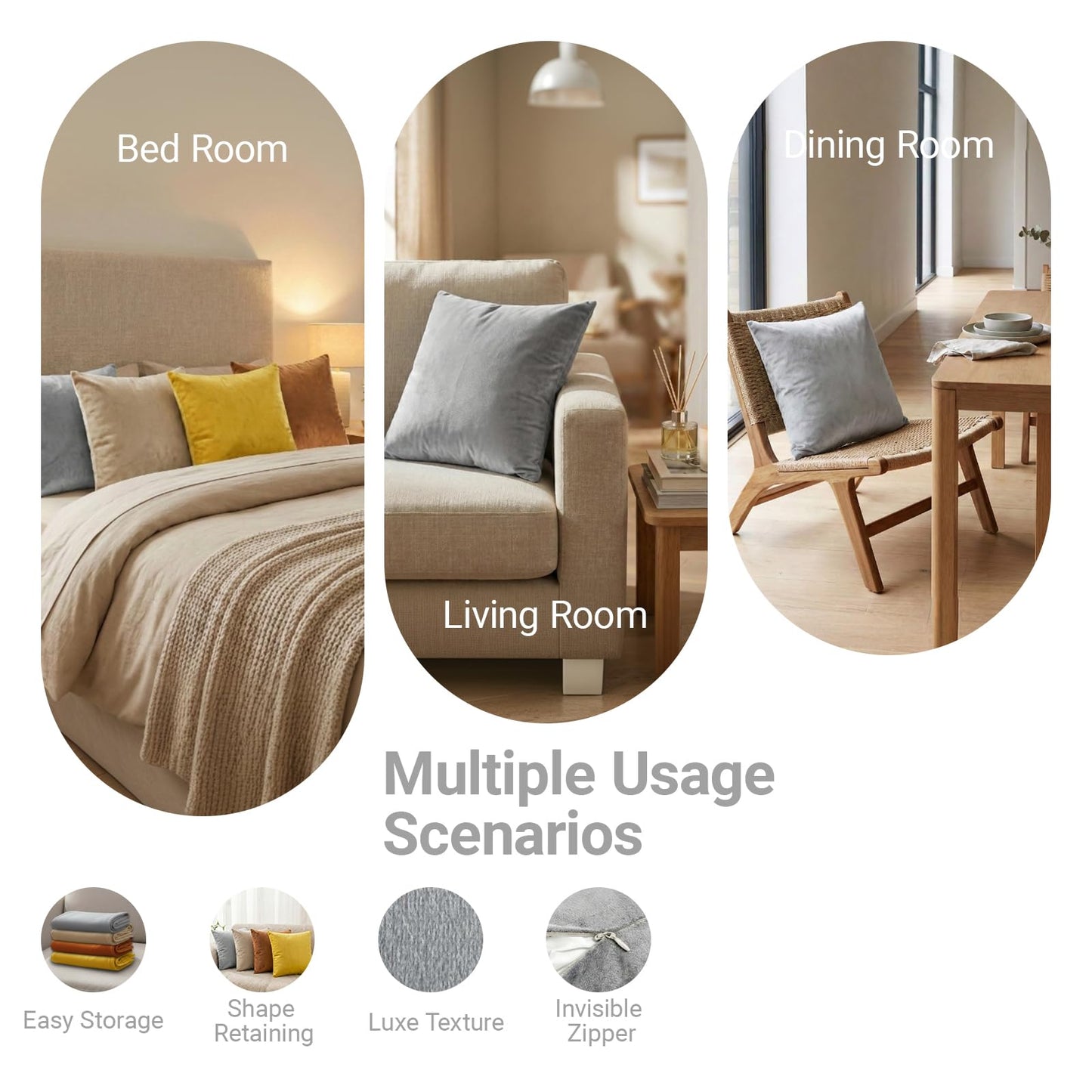 Q&J FABRIC CO. 4 Pack Velvet Decorative Throw Pillow Covers,Soft Square Cushion Case 18x18 Inch Pillow Covers for Living Room Couch Bed Sofa Outdoor Home Decor(Gold/Orange/Silver Grey/Light Coffee)