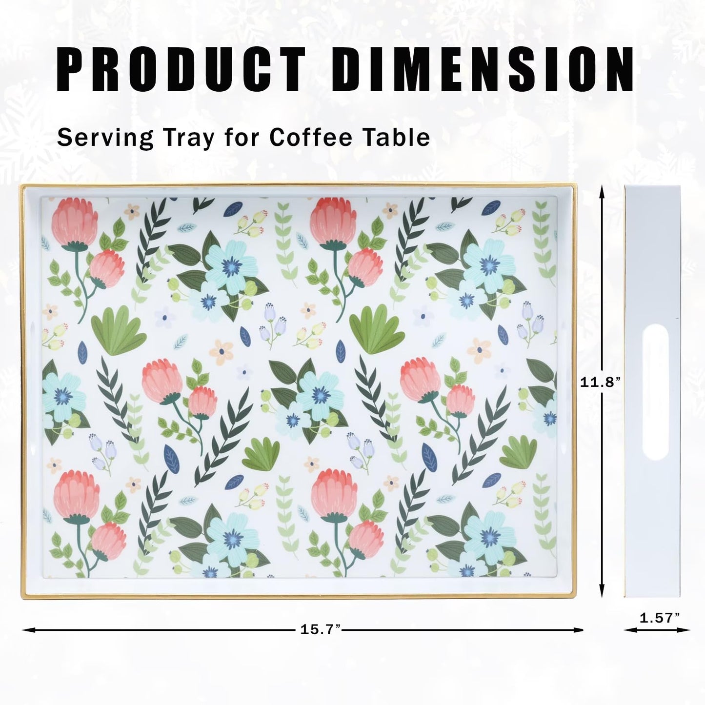 Leemxiiny Rectangle Serving Tray with Handles, Coffee Table Tray for Ottoman, Living Room, Outdoor Tray for Patio Entertaining, Serving Breakfast Kitchen Platter LEE3040WH