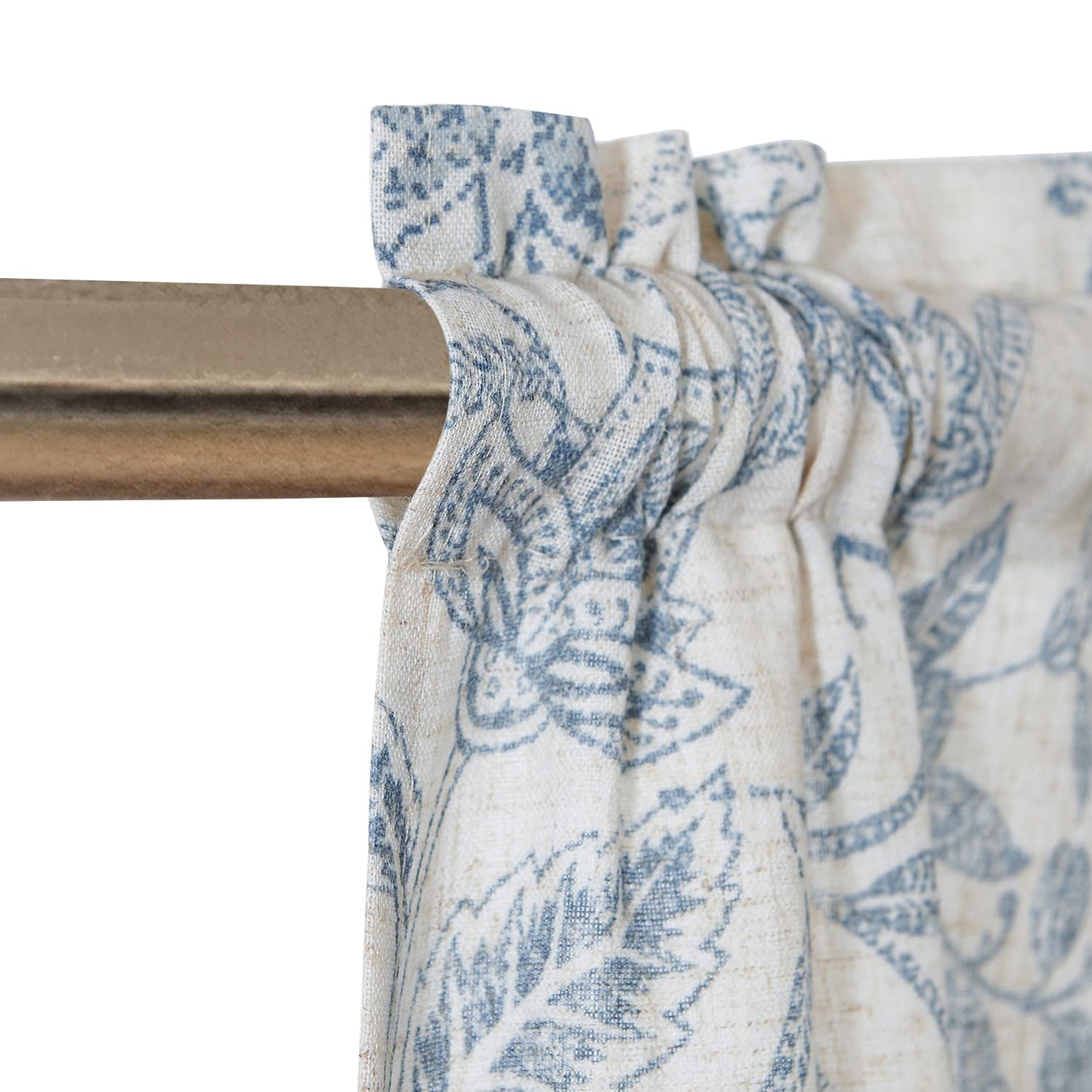 Lazzzy Kitchen Tie Up Valance Curtain Linen Floral Farmhouse Valance for Living Room Bathroom Bedroom Country Window Treatments Small Cafe Curtain 18 Inch Rod Pocket 1 Panel Blue on Beige