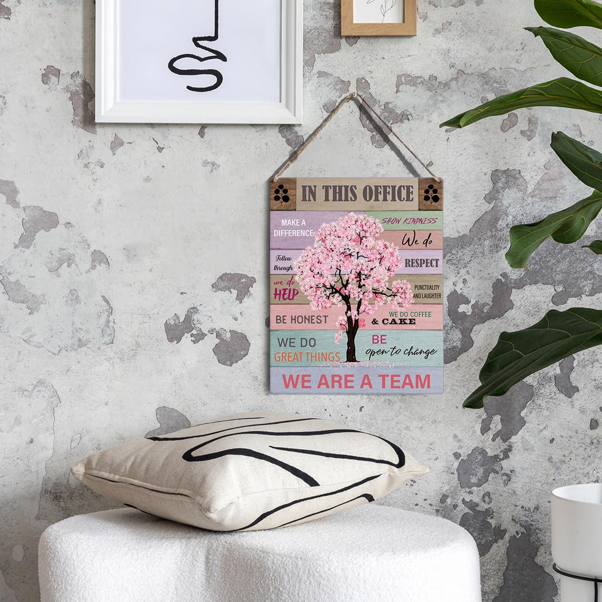 Let Them Office Quote Pink Tree Signs Wall Decor Desk Accessories Rustic in This Office Make a Difference Wooden Hanging Sign Decoration for Home Office Door 8 x 10