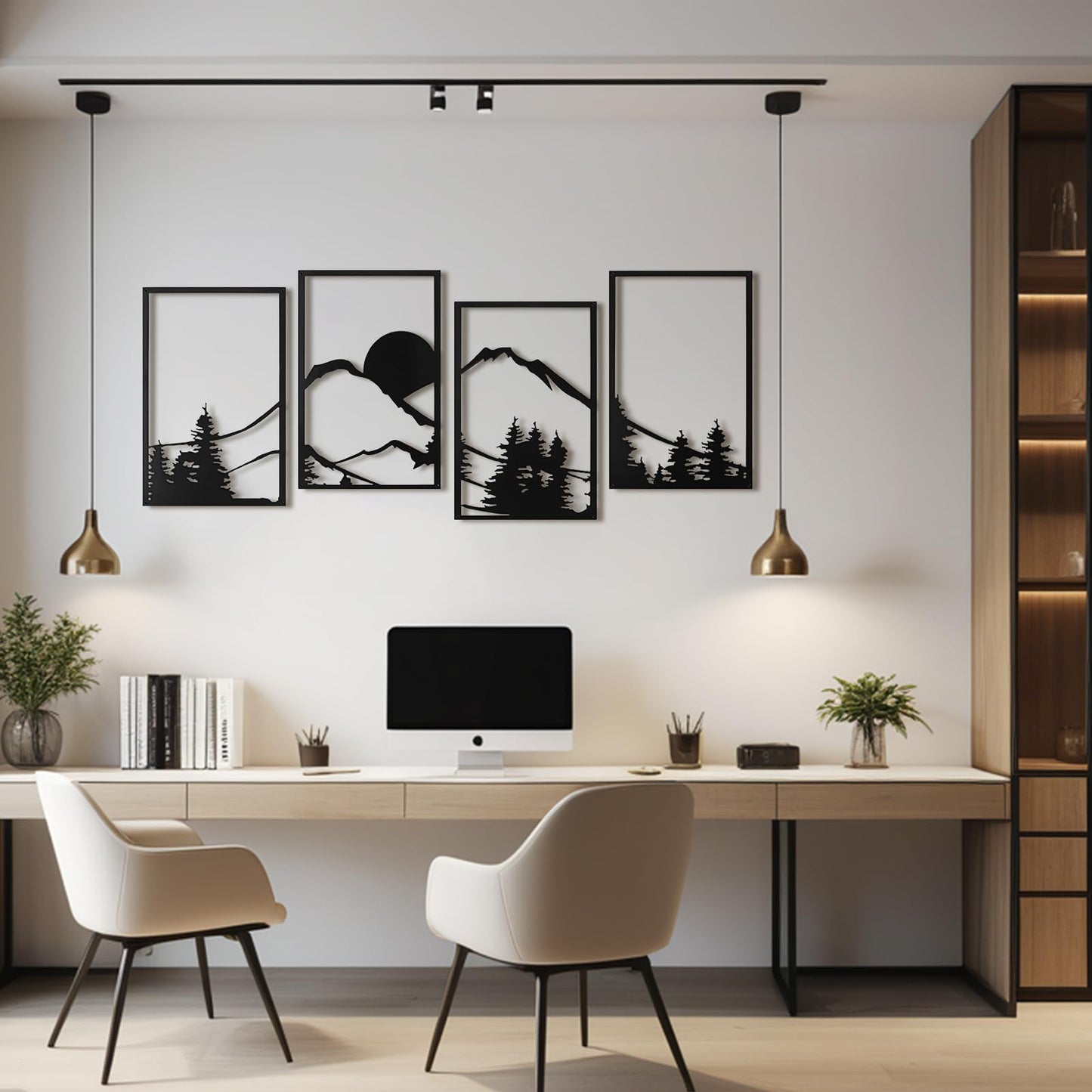 Art3d Black Metal Wall art, 4 Pieces Wall Decor for Living Room Bedroom Hallway Hotel, Natural Mountain Pattern Wall Art Style, Line Art Wall Décor