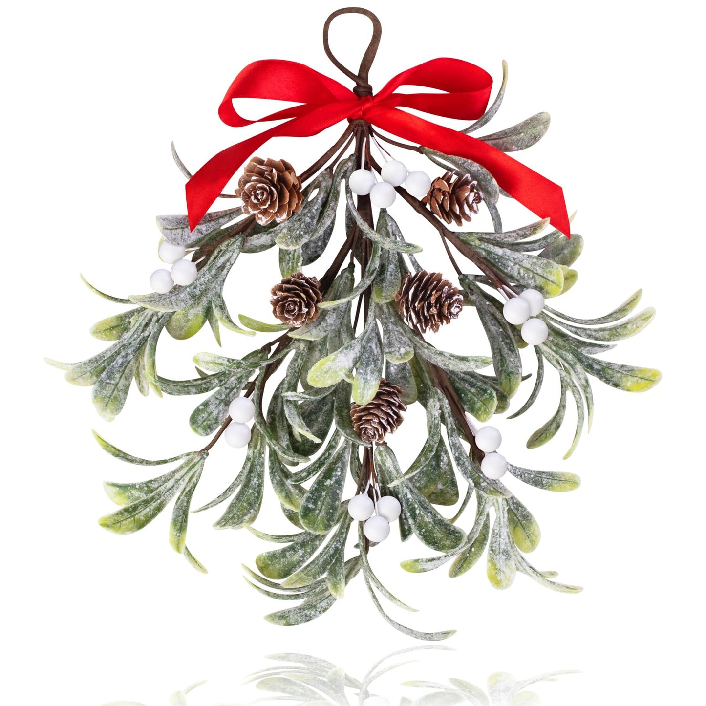 Mntrprko Artificial Christmas Mistletoe Decor 12 Inches Mistletoe Giant Kissing Hanging Bouquet for Xmas Floral Garland Decorations (1, White)