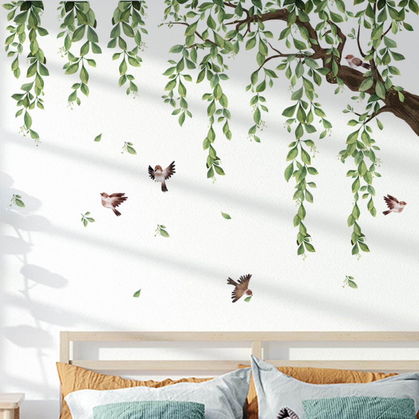 Lilac Wall Decoration Large Green Tree Wall Stickers, 3 Sheets Hanging Vine Tree Wall Decals Peel and Stick Leaves Branch Wall Murals Decor for Living Room Bedroom (Green, 11.8 * 35.4inch)