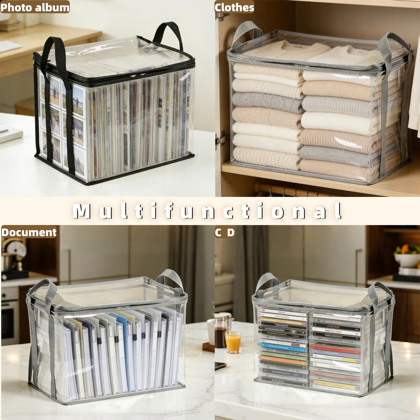 Clear Book Storage Bag with Reinforced Handles - Heavy Duty Plastic Comic Book Organizer & DVD Storage Bin - Collapsible Media Tote with Zipper Lid for Books, Journals and Albums - 15" x 9.5" x 12.5"