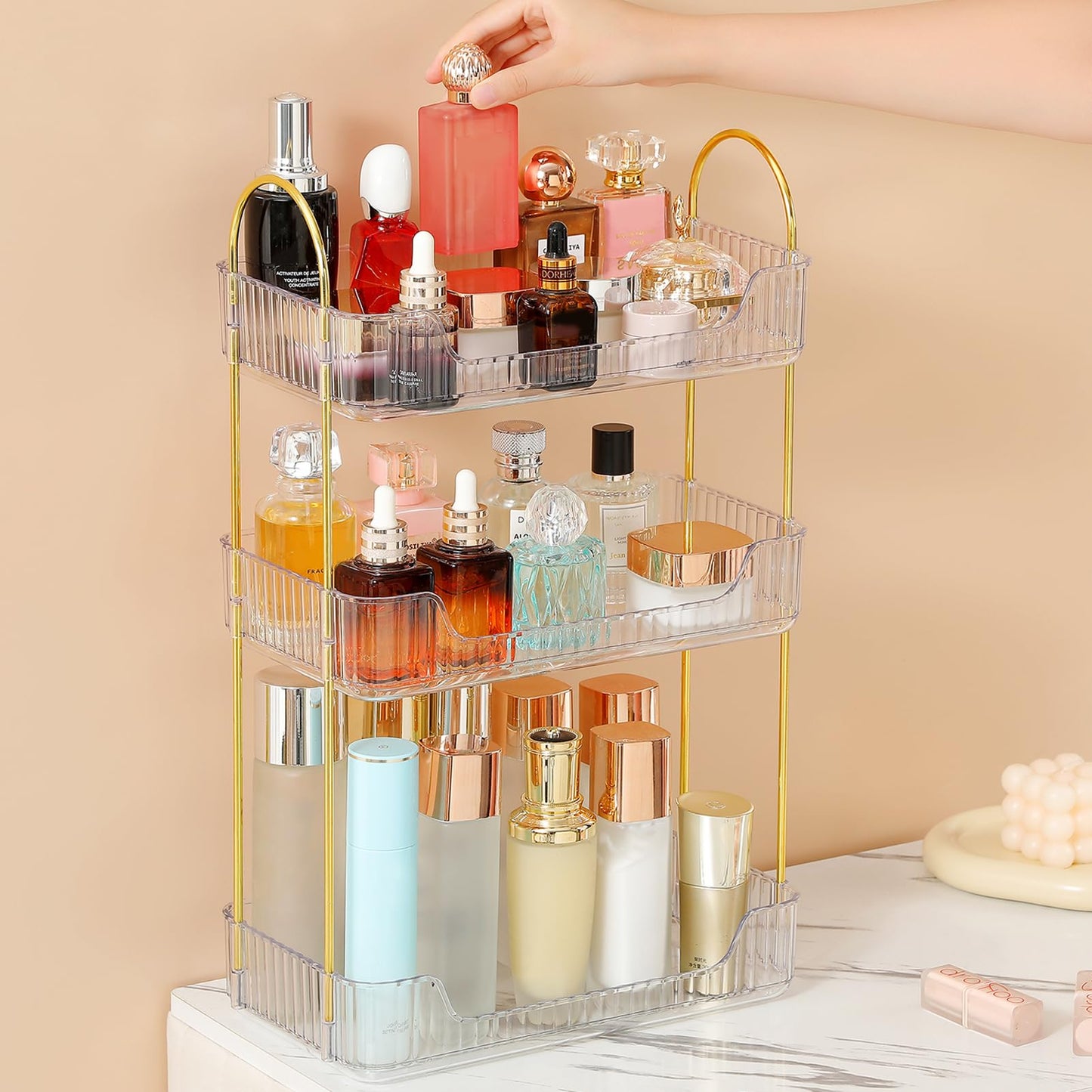 Aveniee Bathroom Counter Organizer, 3 Tier Perfume Skin Care Countertop Storage Shelf, Vanity Makeup Tray for Cosmetic Skincare Lotion,Clear