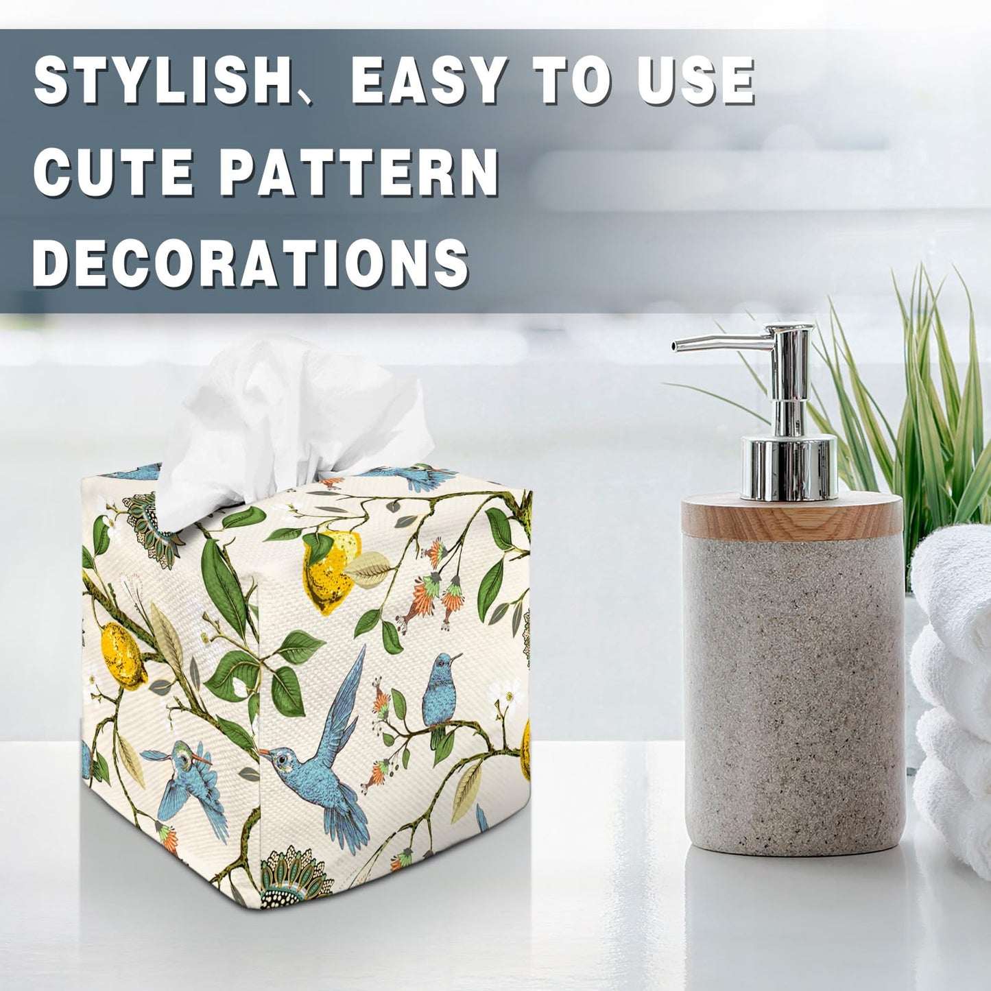 Tissue Box Cover Square Decorative Tissue Box Holder Cute Funny Cube Tissue Case Cover-Blue Bird Tissue Box Cover