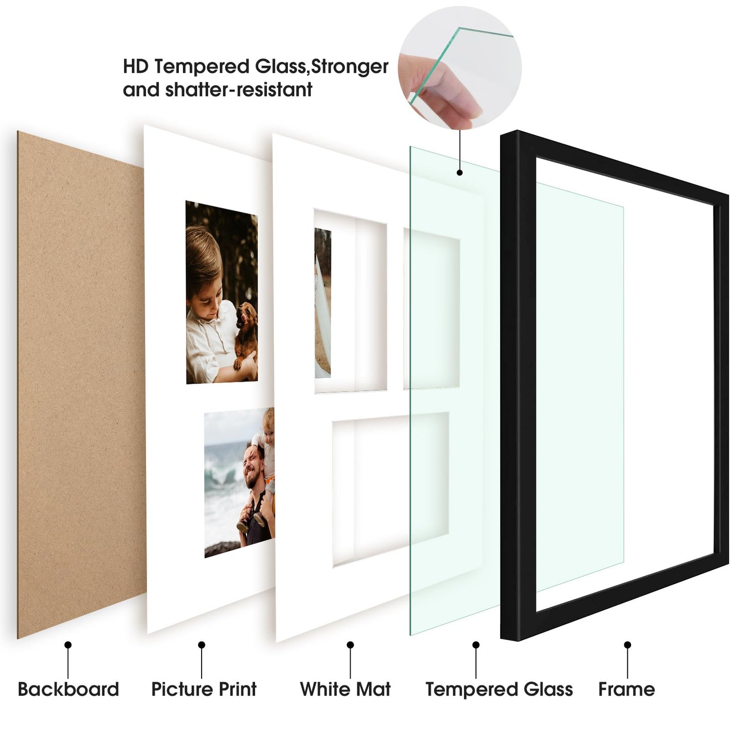 Golden State Art, 11x14 Black Wood Picture Frame - White Mat for 5x7 and 4x6 Photos - Real Glass, Sawtooth Hanger, Swivel Tabs - Wall Mounting - Great for Posters, Weddings, and Engagements