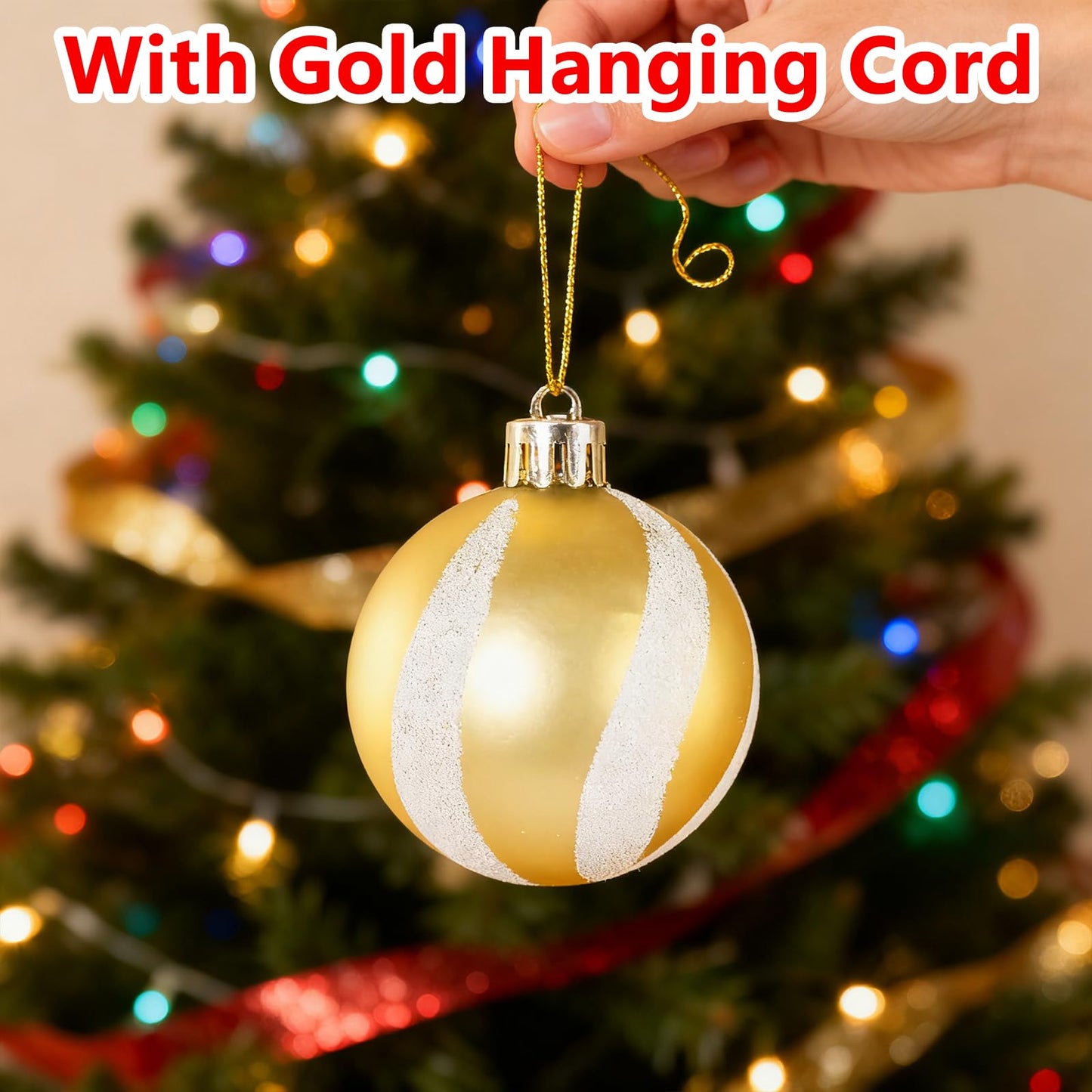 Christmas Ornaments, 16Pcs Gold and White Christmas Ornaments Set with Hanging Strings Ideal for Christmas Tree Decorations and Indoor Accents