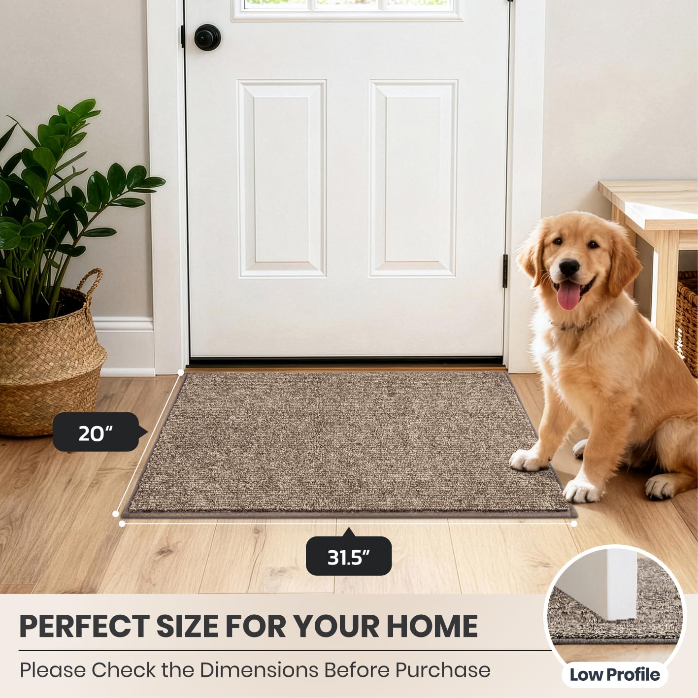 PURRUGS Dirt Trapping Door Mat 20" x 31.5", Non-Slip Machine Washable Entry Rug, Entrance Mat, Indoor Front Door Mat, Super Absorbent Entryway Rug for Muddy Shoes & Paws, Heathered Beige