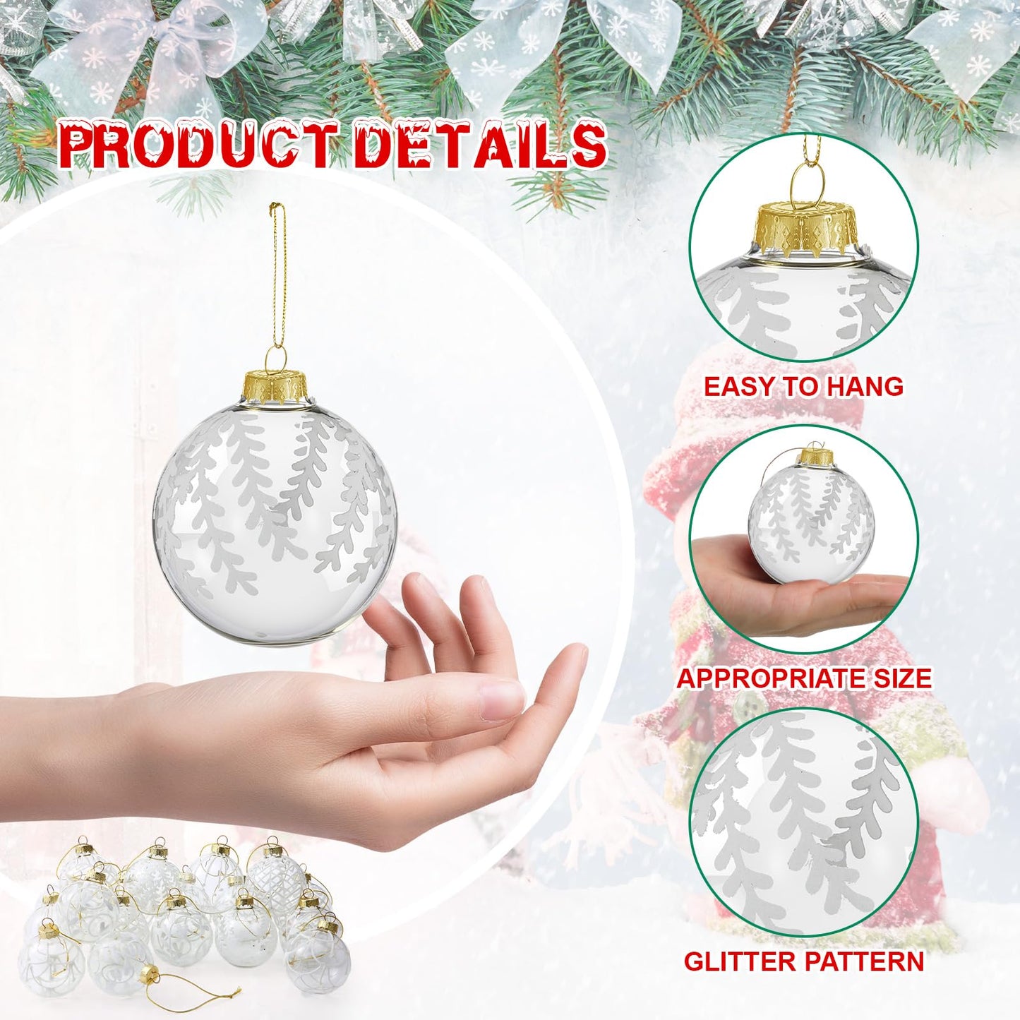 Liliful 24 Pcs Clear Glass Christmas Ball Ornaments 2.36 Inch Glass Christmas Tree Decorations Xmas Tree Hanging Balls Ornaments Decoration for Trees Xmas Holiday Party Decor Gift