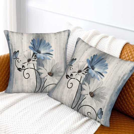 Sunshineyan Baby Blue Floral Pillow Covers 20 x 20 Inch Set of 2 Daisy Floral Butterfly Decorative Throw Pillow Covers Linen Rustic Farmhouse Cushion Cases for Home Sofa Couch Living Room Decor