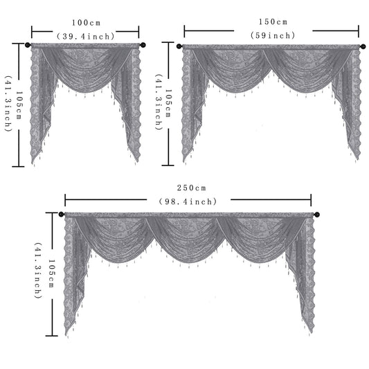Huierxun Elegant Lace Waterfall Window Valance with Bead Tassels Floral Embroidered Valance Curtains Semi Sheer Rod Pocket Valance/Swags for Bedroom/Living Room/Kitchen/Basement (Grey,39"x41")