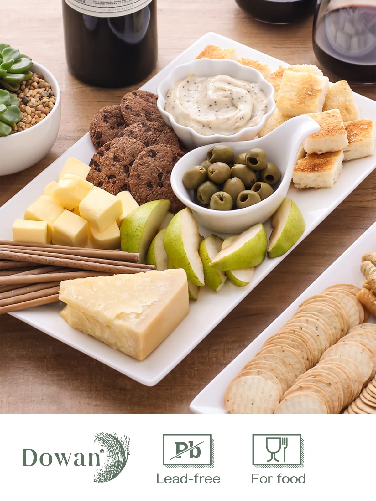 DOWAN 14" Serving Trays, Serving Platters, Ceramic Serving Platters and Trays, Rectangle Plates, Set of 3, for Weddings, Parties, Oven, Microwave, Dishwasher, Heat Resistant, Easy to Clean, White