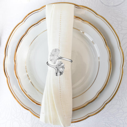 Ginkgo Leaf Napkin Rings Set of 12 Stainless Steel Gold Napkin Holder Metal Napkin Ring for Dinner Party Wedding Banquet Buffet Table (Silver, Ginkgo Leaf)
