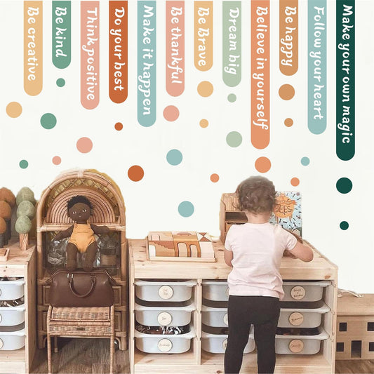 Colorful Inspirational Wall Sticker Decor Motivational Quotes Wall Stickers Positive Saying Sticker Decal for Classroom Removable Polka Dot Wall Art Decal for Nursery Kids Bedroom Preschool Home Decor