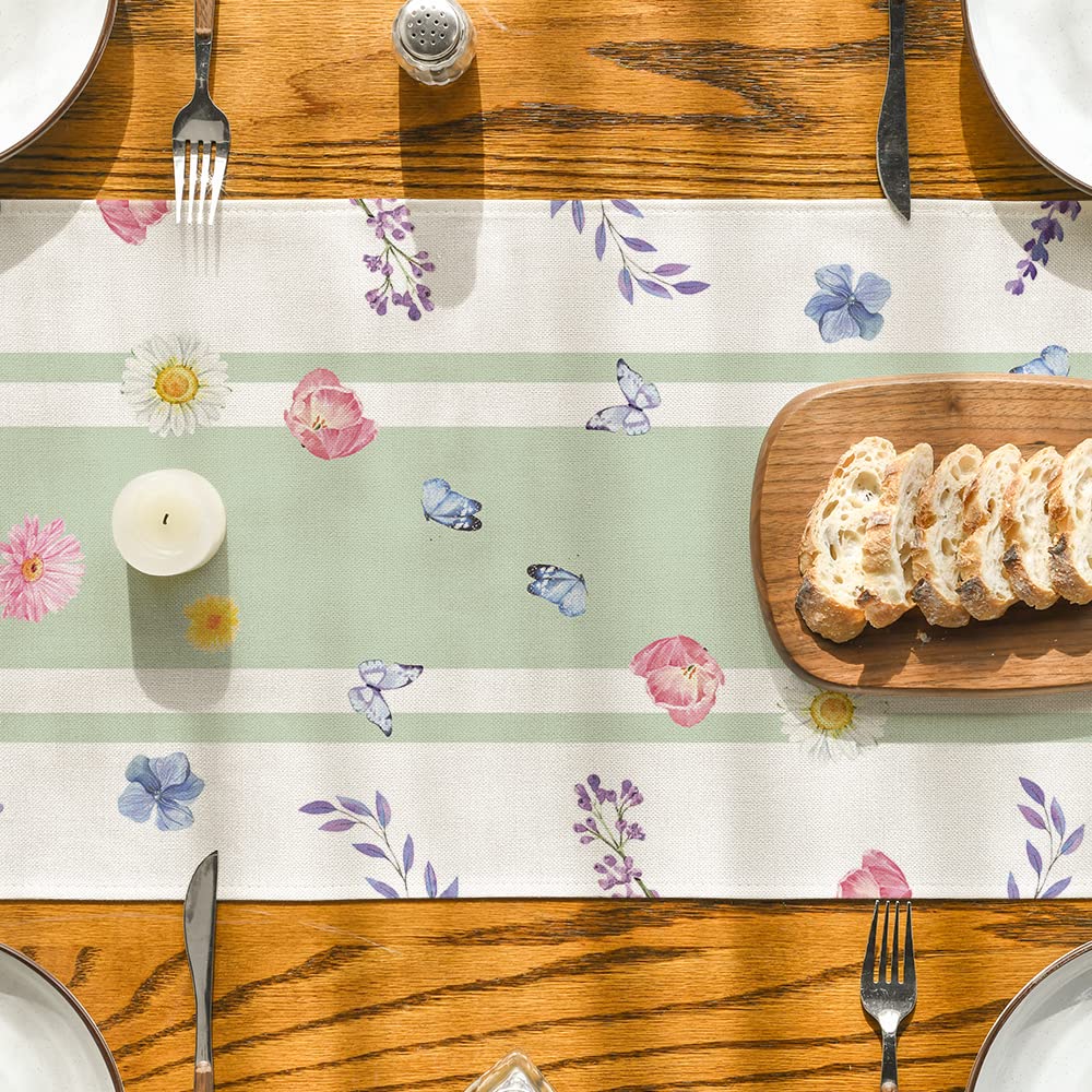 Artoid Mode Vase Bloom Tulip Lavender Summer Table Runner, Seasonal Spring Kitchen Dining Table Decoration for Home Party Decor 13x72 Inch
