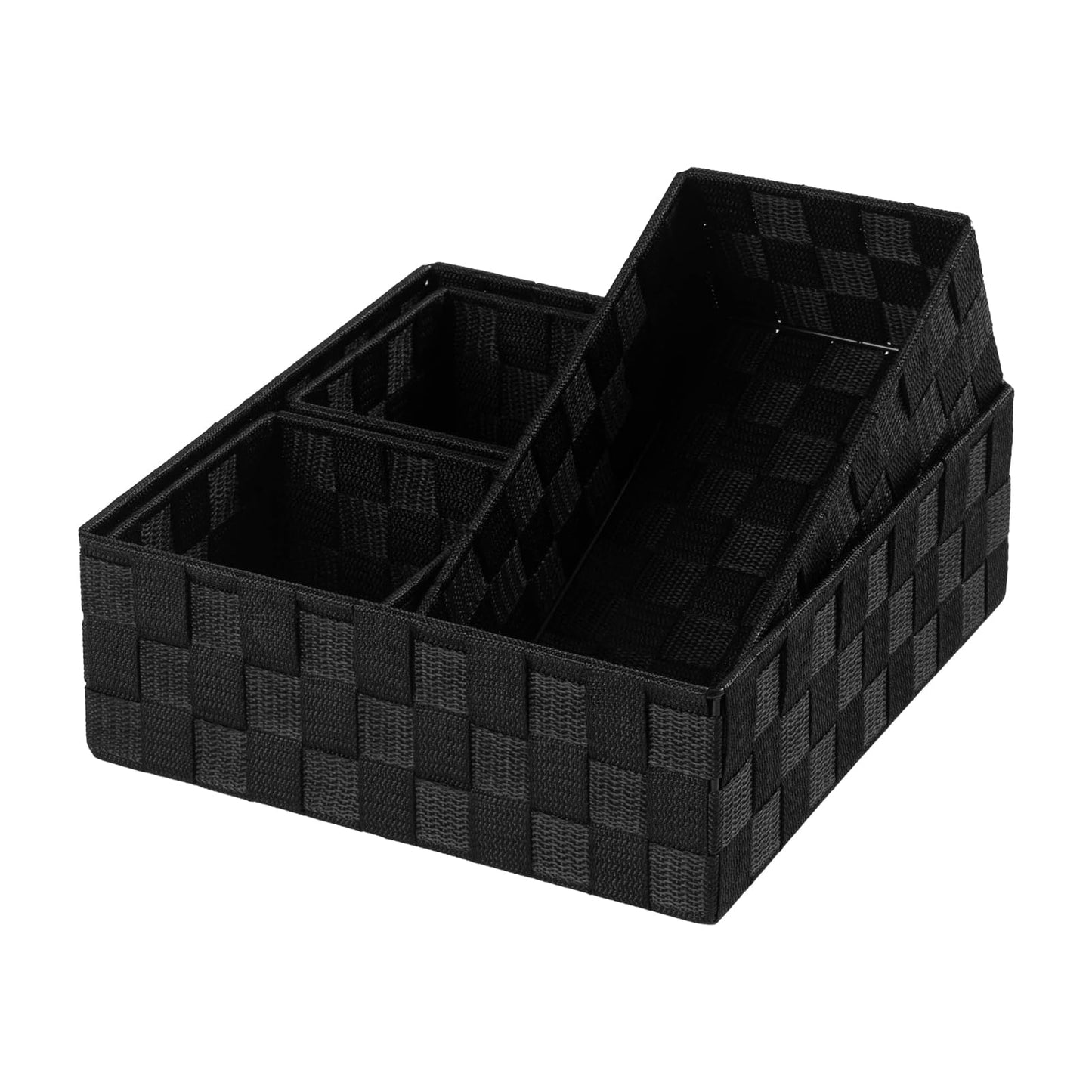 Posprica Small Black Baskets Cube Bin Container Tote,Woven Storage Baskets for Organizing Organizer Divider for Drawer, Closet, Shelf, Dresser, Set of 4