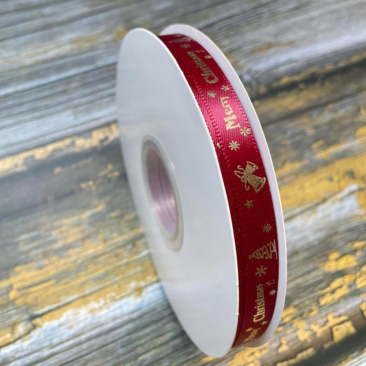 LXKBD 50 Yards Merry Christmas Ribbon Christmas Tree Bells Snowflake, 3/8 inch Wide Satin Ribbons for Festival Holiday Party Decoration Gift Wrapping Crafts (Wine Red)