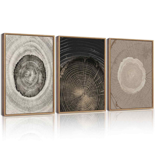 KUVIOKE Framed Vintage Tree Rings Wood Wall Art Modern Retro Wood Stump Wall Decor Nature Farmhouse Rustic Art Print for Living Room Bedroom 12x16in (Natural Framed)