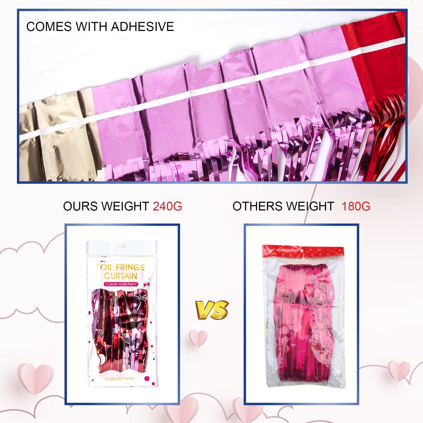 LOLStar 3 Pack Valentines Day Party Decorations 3.3X6.6 ft Photo Booth Props Red Pink Champagne Gold Valentine's Day Decors Foil Fringe Curtains Backdrop Streamers for Wedding Birthday Engagement