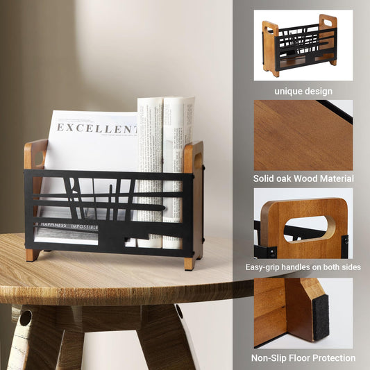 GNTDLD Magazine Holder, Wood Magazine Rack Floor, Farmhouse Magazine File Holder, Magazine Storage Basket for Letters, Books, and Newspapers