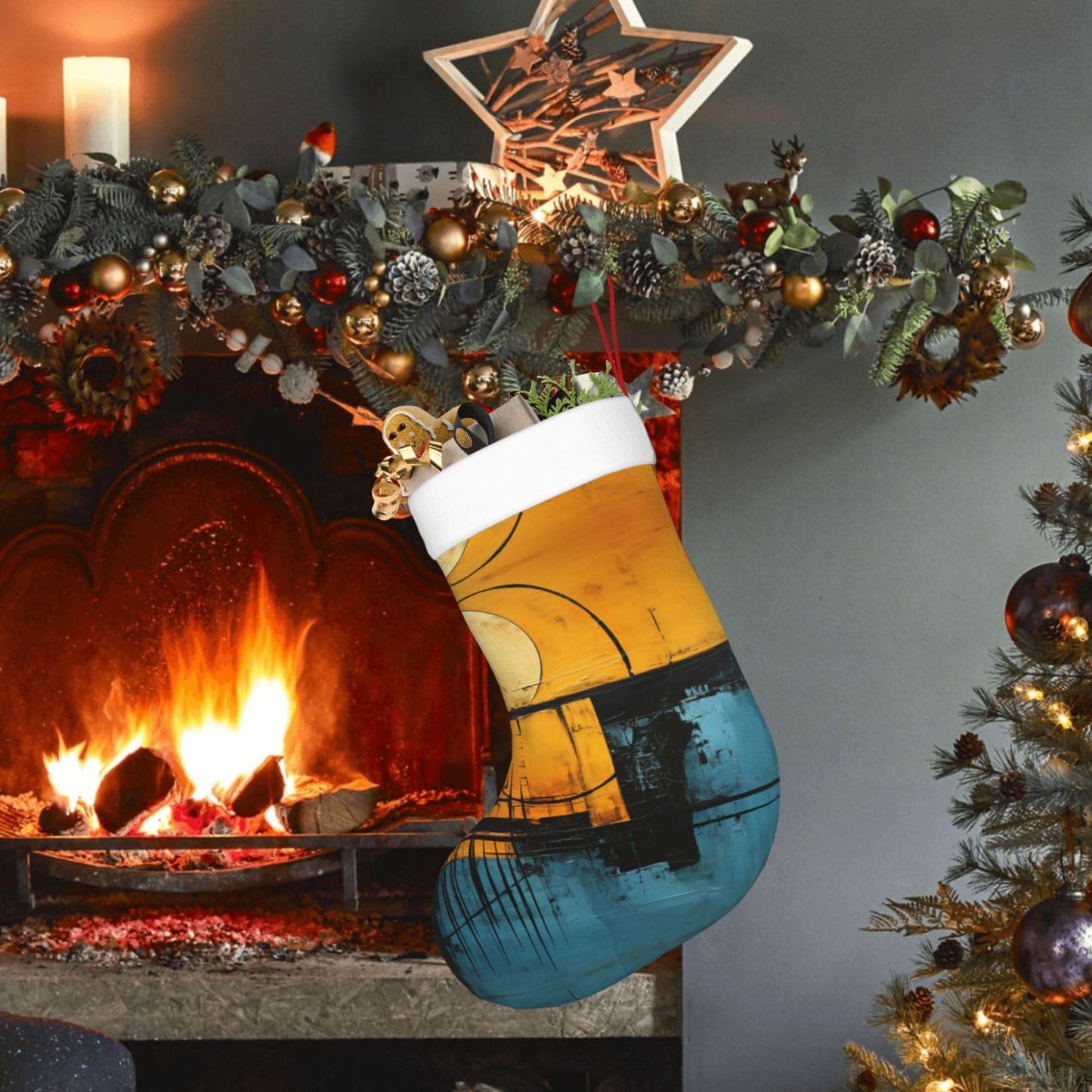 KOPUUYRD Colorful Collage Print Luxurious Holiday Socks,Unique Christmas Socks for Joyful Season,Festive Ornament Classic