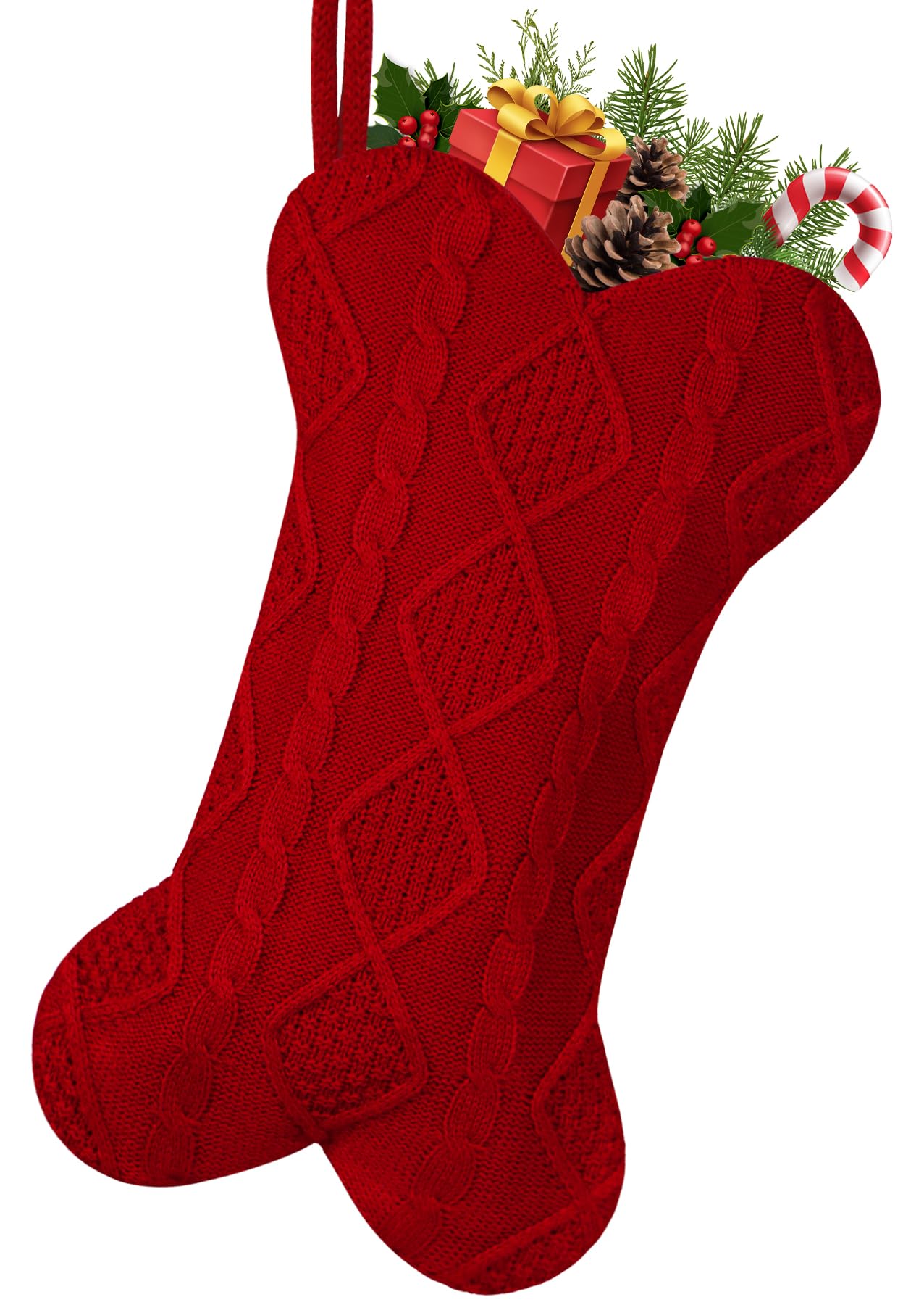 GOYOSWA Dog Christmas Stocking, 18 Inch Large Double Side Knitted Christmas Stocking for Dogs, Bone Shaped Hanging Dog Stocking for Dogs Pets (Red)