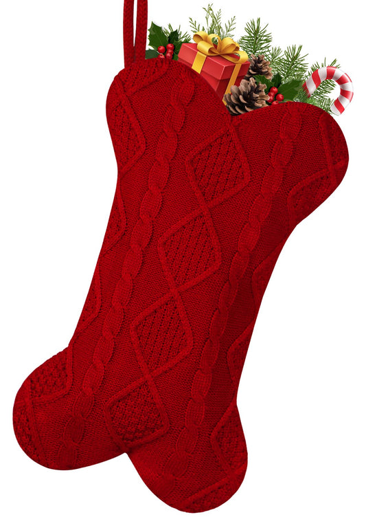 GOYOSWA Dog Christmas Stocking, 18 Inch Large Double Side Knitted Christmas Stocking for Dogs, Bone Shaped Hanging Dog Stocking for Dogs Pets (Red)