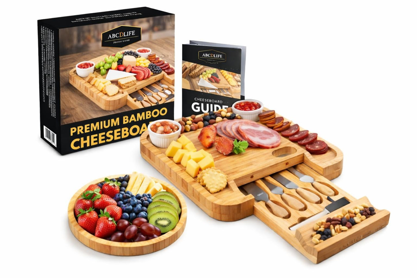 Charcuterie Board Cheese Board Set Portable Serving Platter for Cheese Meat, Fruits & Snacks with 4 Knives, 2 Bowls & Labeling Tool Perfect Housewarming Gifts for Women