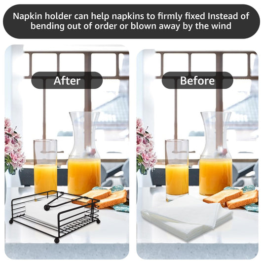 FVIEXE 3PCS Napkin Holders for Paper Napkins, Black Flat Napkins Holders, Metal Napkin Dispenser for Kitchen Tables, Farmhouse, Dinner, Outdoor
