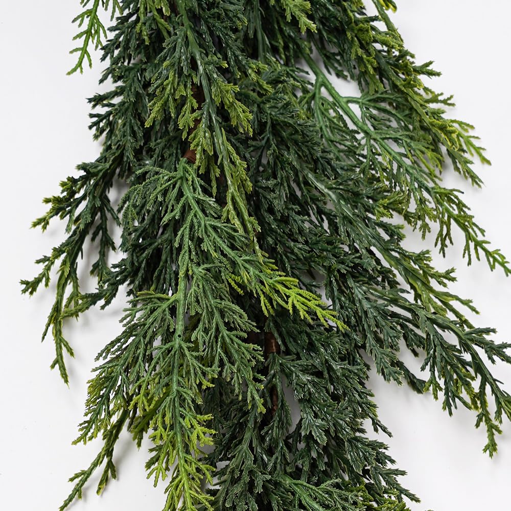 Christmas Cedar Garland,1Pcs 6ft Real Touch Cedar Pine Garland for Mantle Fireplace Outdoor Indoor Christmas Decorations