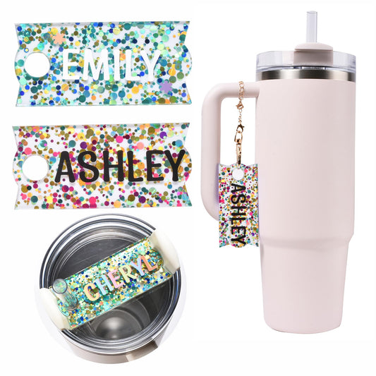Sets of 2 Custom Name Plates for Stanley Cup Name Tags Accessories Multifunctional Charms for Tumbler with Handle Lid Topper for Stanley Tumbler (Style 3, 40 oz)