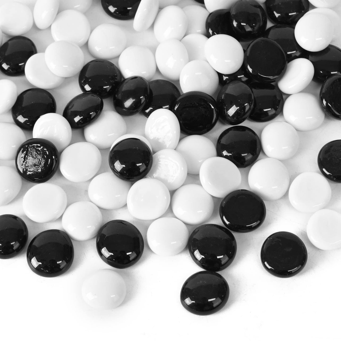 LUEYAO 1LB Flat Marbles Glass Gems Beads for Aquarium Succulent Garden Decoration Craft Project Fish Tank 90pcs Black White