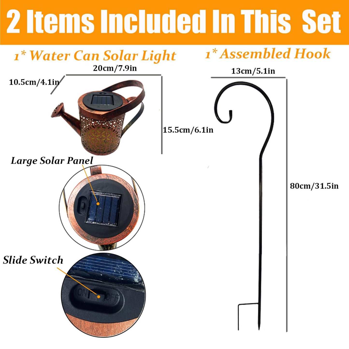 Solar Lanterns Outdoor Waterproof,Metal Watering Can Garden Decor Ornaments,Yard Art Hanging Path Lights,Outside Patio Decorations,Gardening Birthday Gifts for Mom Grandma Women,with Hook, Large