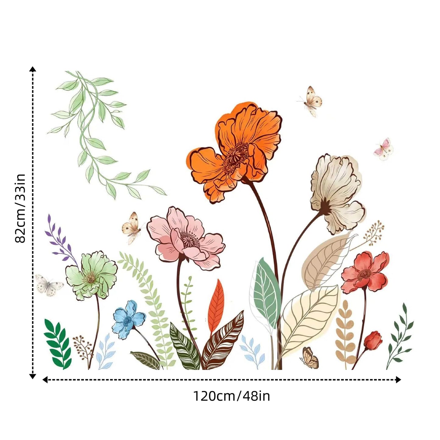 Flower Wall Decals Large Boho Wall Stickers - Wildflower Floral Spring Wall Art Decals Wall Decor Peel and Stick for Living Room Bedroom TV Wall