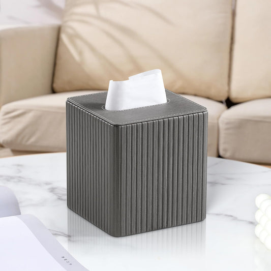 MEIBOOCH PU Leather Tissue Box Cover Square Tissue Box Holder with Magnetic Closure (Slate Grey)