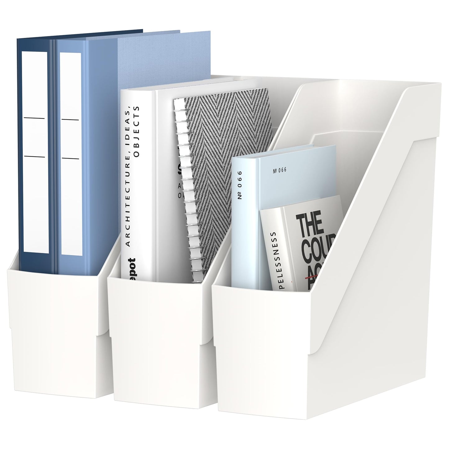 Delifox 3 Pack Magazine Rack, Plastic File Folder Bin Desk Organizer, White