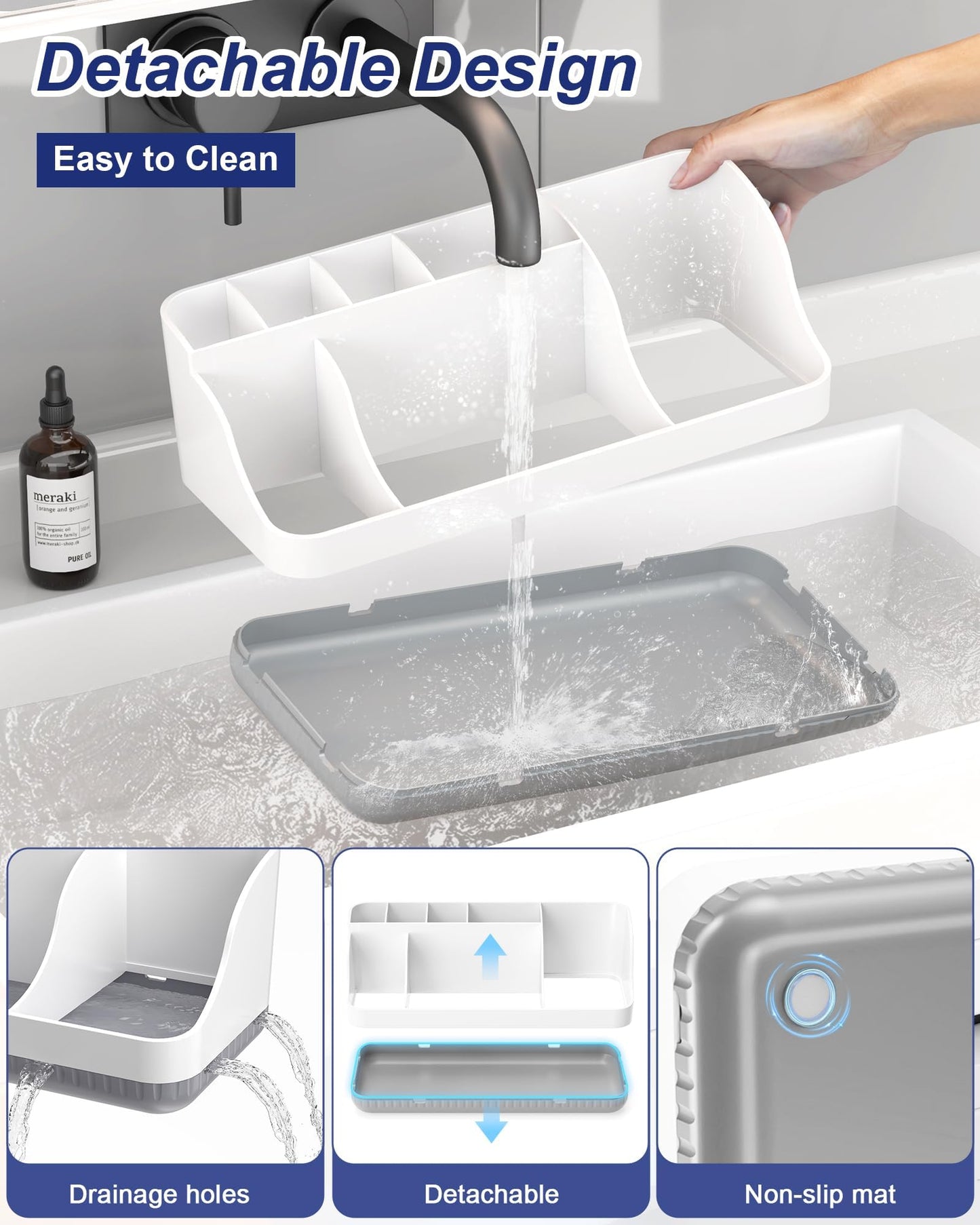 Bathroom Counter Organizer and Storage, 7 Slots Detachable Toothbrush Holders for Bathrooms, Anti-Slip Electric Toothbrush and Toothpaste Holder Countertop Vanity Organizer Accessories for Adults Kids