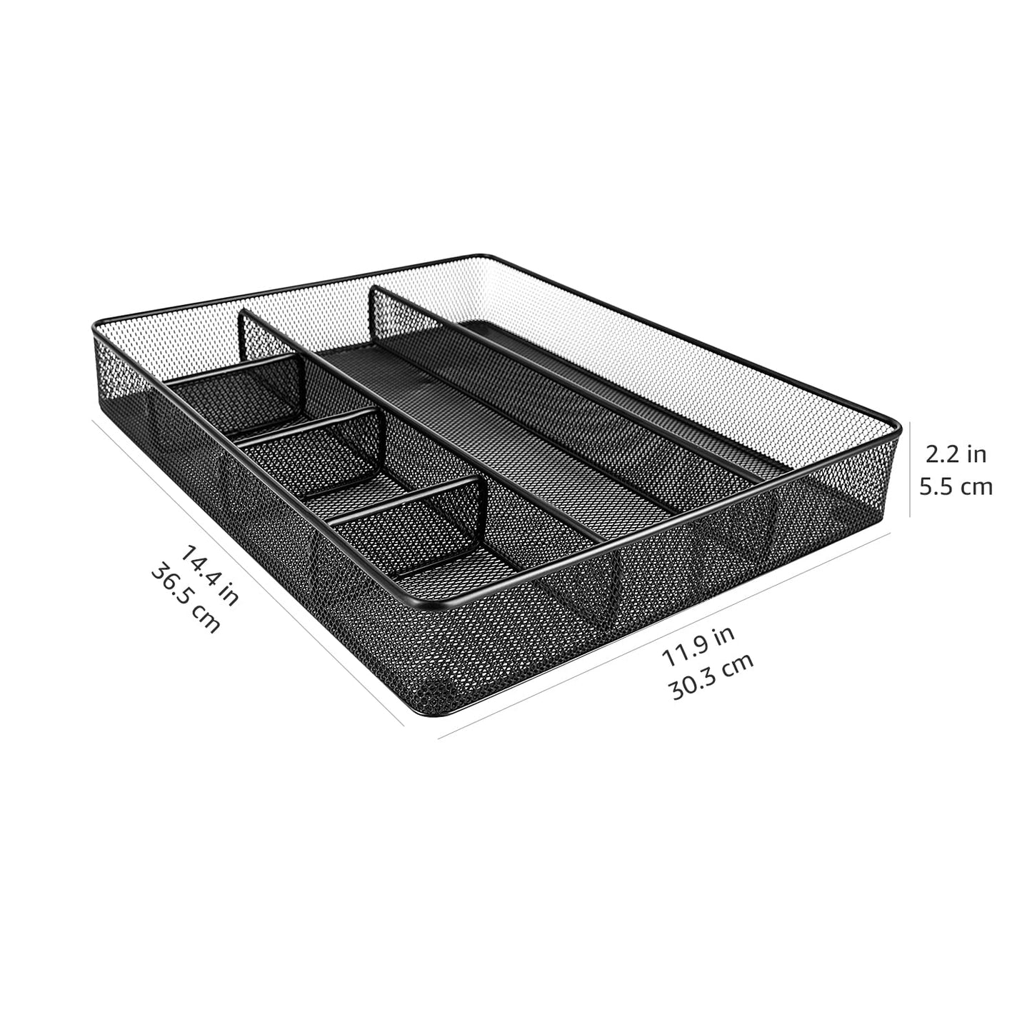 Amazon Basics Metal Mesh Desk Organizer with 6 Compartments, Anti-Slip Pen Holder Storage Tray for Office Supplies and Home, Black