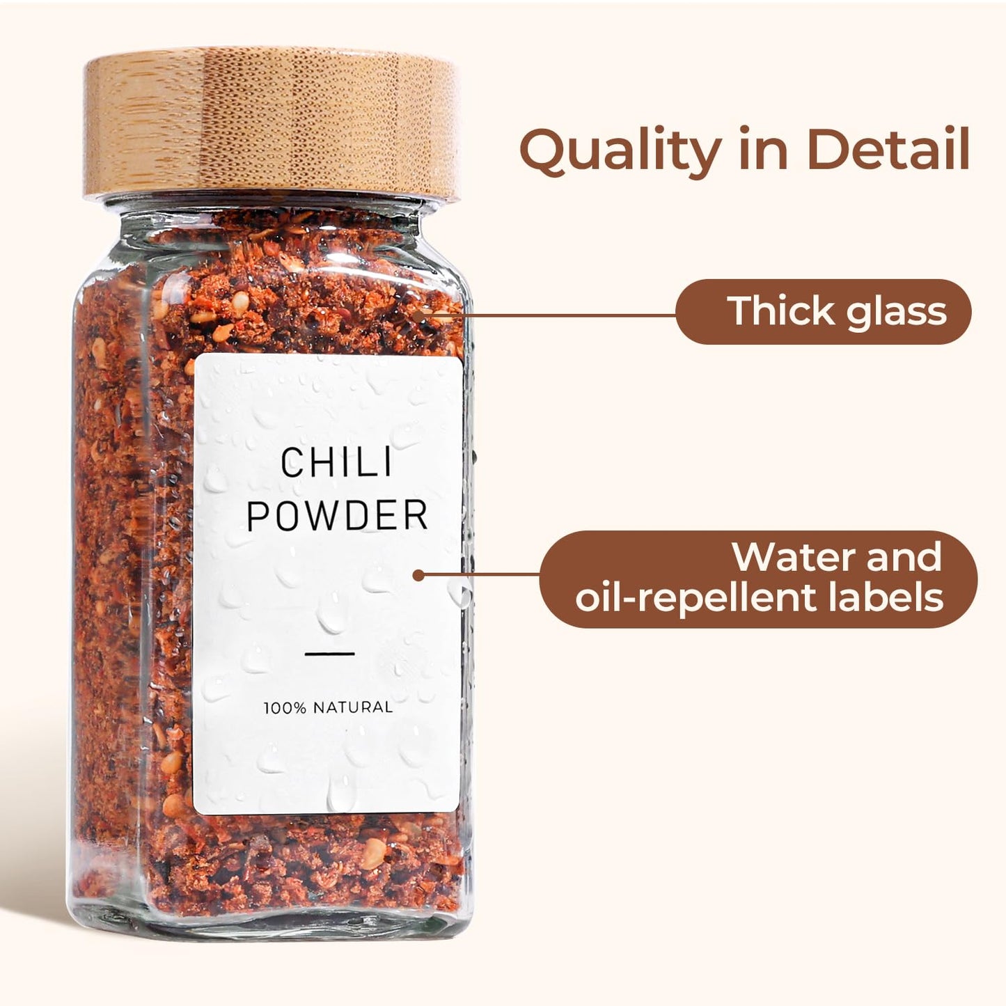 ComSaf 4 oz 6Pcs Glass Spice Jars with Label, Empty Spice Containers with Bamboo Lids, Square Seasoning Containers Trial and Supplement Set, Small Seasoning Bottles for Salt, Herbs, Sugar, Pepper