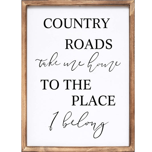JUMBO DECOR Country Roads Take Me Home Wall Sign, Large Farmhouse Country Sign with Solid Wood Frame, Vintage Wall Art for Living Room, Bedroom, Home Decor