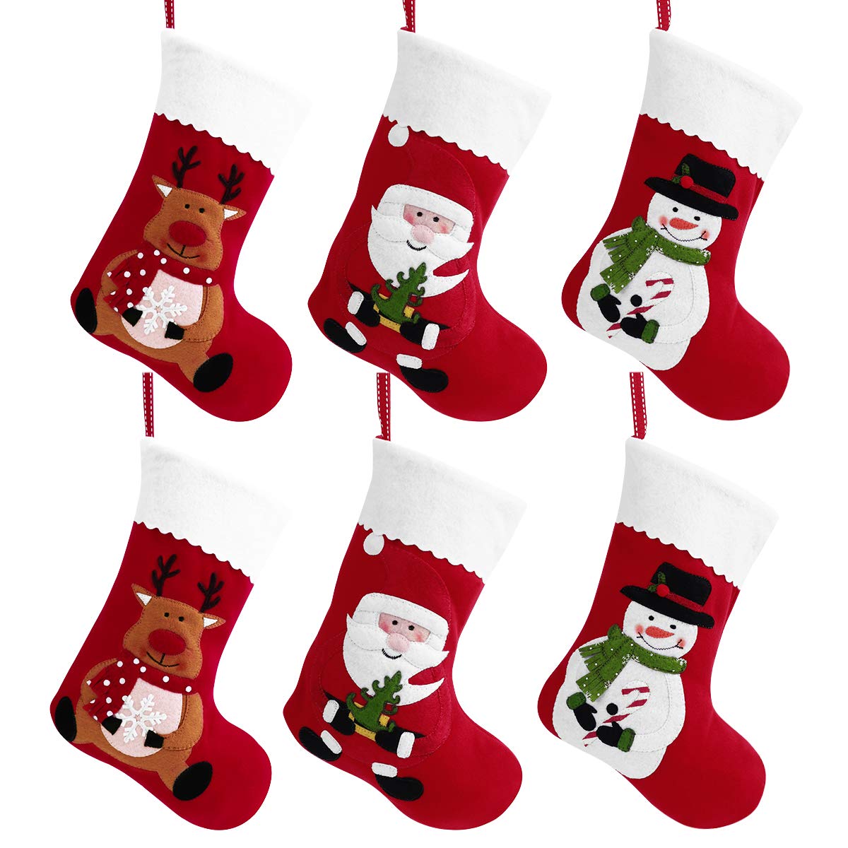 Christmas Holiday Stockings Christmas Hanging Bags 6PCS Red Felt Xmas Tree Decorations Santa Snowman Reindeer Treat Bag