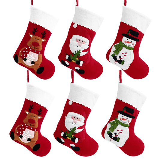 Christmas Holiday Stockings Christmas Hanging Bags 6PCS Red Felt Xmas Tree Decorations Santa Snowman Reindeer Treat Bag