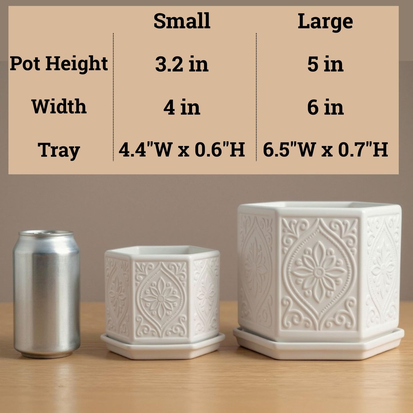 Ceramic Pots for Plants Set of 2 Sizes - 6 Inch and 4 Inch Wide Plant Pots Indoor with Drainage and Saucer - White Planters for Indoor Plants - Ceramic Planter Pot with Tray for Flowers & Houseplants