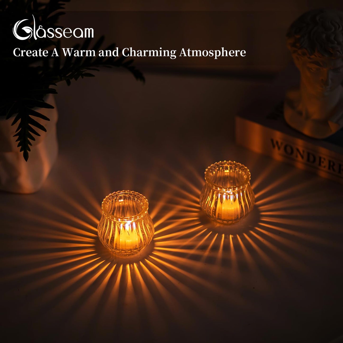 Glasseam Glass Tealight Candle Holder: 12 Pcs Ribbed Clear Votive Candle Holders Bulk for Wedding Centerpiece Christmas Table Decorations Party