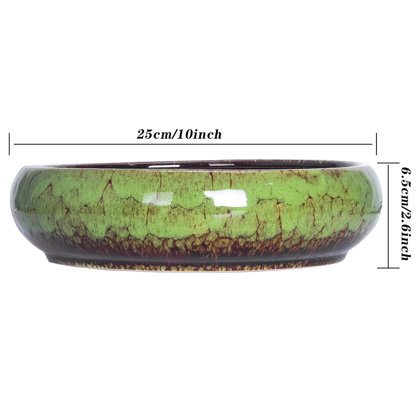 ARTKETTY Succulent Pot, 10 Inch Large Succulent Planter Pot with Stand, Ceramic Bonsai Pot with Mess Drainage Screen Shallow Cactus Flower Pot for Indoor/Outdoor Plants
