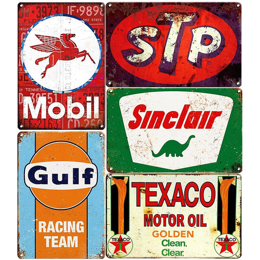 Vintage Metal Tin Signs Retro Garage Signs For Men Wall Decorations Old Car Shop Posters Oil And Gas Station Sign Man Cave Decor 5 Pcs 8×12 Inch (5 Pcs Combo C)