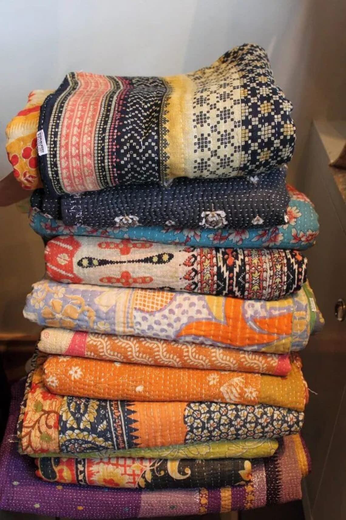 Krati Exports Vintage Kantha Quilts Handmade Old Saree Made gudari Boho Bedding Throw Blanket Bedspread Rally