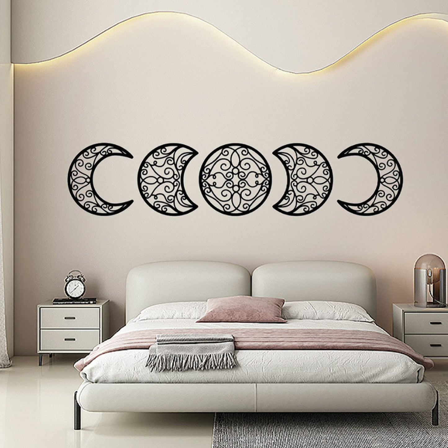 ASMANNA 5 Pieces Moon Decoration Wall Decoration Wooden Moon Phase Wall Hanging Bohemian Style Bedroom Home Wall Decor Bohemian Lunar Aesthetic Art for Bedroom Living Room Dorm Apartment Office(black)
